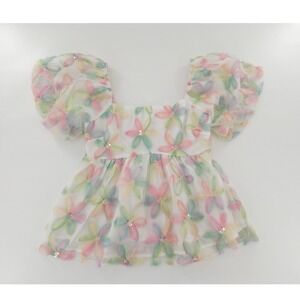&merci Blouse Floral Puff Sleeve Sheer Mesh Sequin Babydoll Womens Large Multi